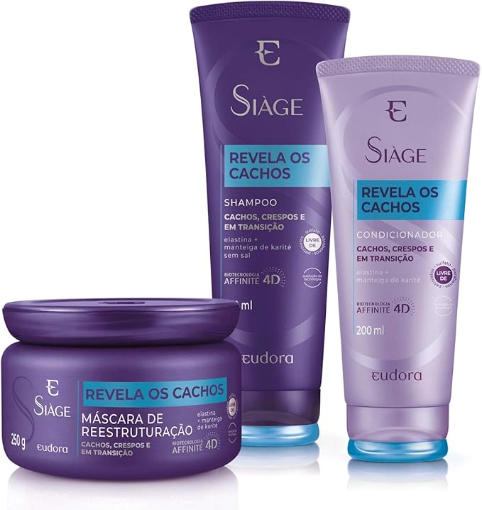 Combo Siàge Revela Os Cachos: Shampoo 250ml + Condicionador 200ml + Mascara Capilar 250g