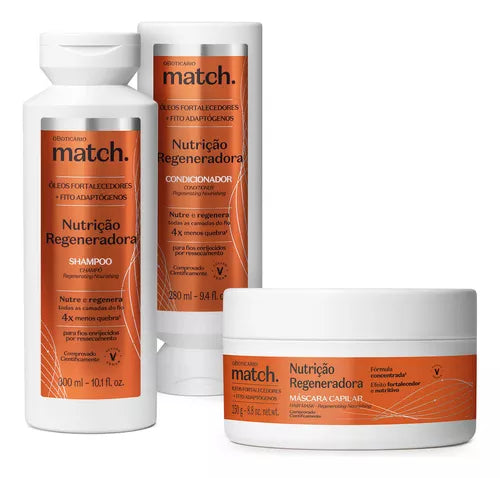 Combo Match Nutrição Regeneradora: Shampoo 300ml + Máscara Capilar 250g + Condicionador 280ml